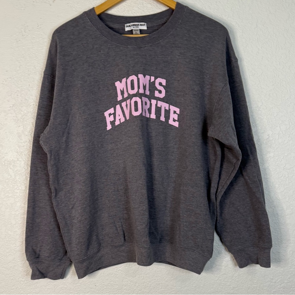Sub_Urban Riot Mom’s Favorite Gray Sweatshirt with Pink Print Casual Lounge Comf